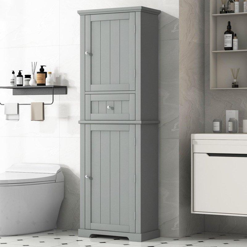 Beyaz MDF Çekmeceli ve Ayarlanabilir Raflı Çok Amaçlı Banyo Dolabı - 56x28x171 cm - 334040