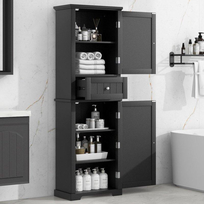 Beyaz MDF Çekmeceli ve Ayarlanabilir Raflı Çok Amaçlı Banyo Dolabı - 56x28x171 cm - 334040