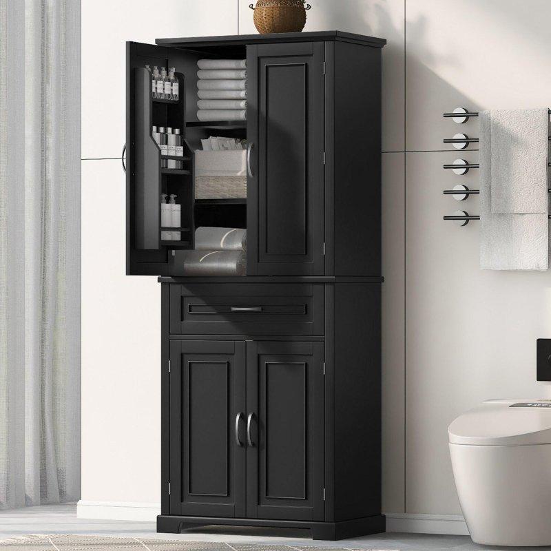 Beyaz MDF Çekmeceli ve Ayarlanabilir Raflı Çok Amaçlı Banyo Dolabı - 76x40x184 cm - 333646