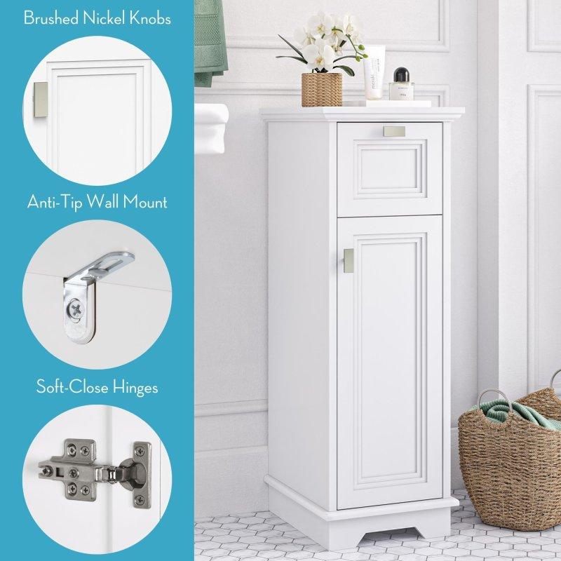 Beyaz MDF Çekmeceli ve Ayarlanabilir Raflı Dar Çok Amaçlı Banyo Dolabı - 30x35x83 cm - 334164