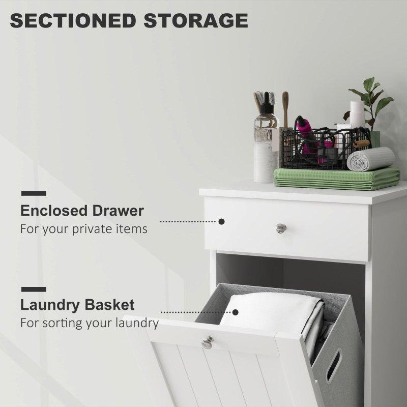 Beyaz MDF Çekmeceli ve Kirli Sepetli Çok Amaçlı Banyo Dolabı - 40x39x90 cm - 333765