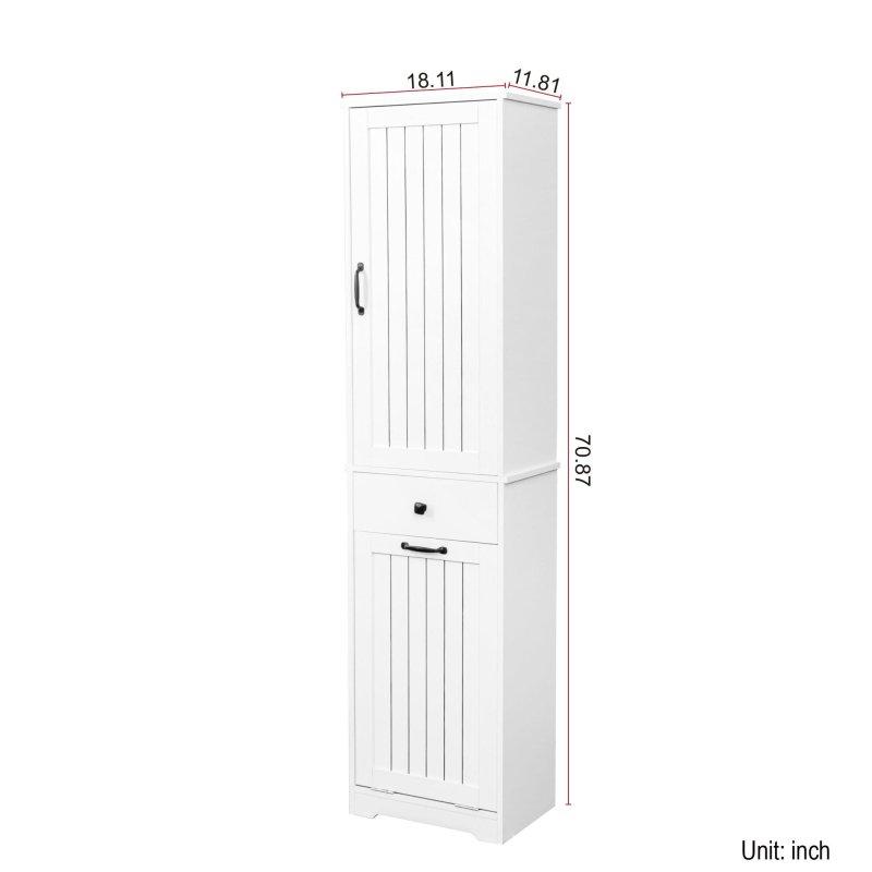 Beyaz MDF Çekmeceli ve Kirli Sepetli Çok Amaçlı Banyo Dolabı - 46x30x181 cm - 333374