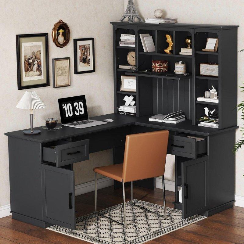 Beyaz MDF Çekmeceli ve Raflı L Tipi Ofis Masası - 327709