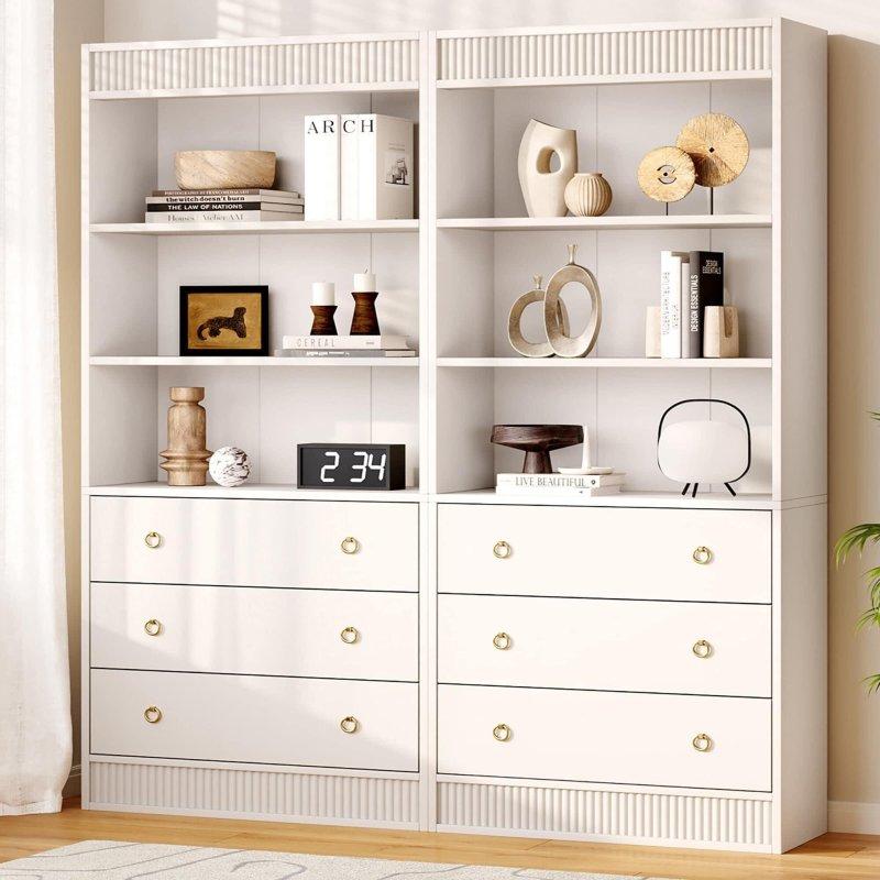Beyaz MDF Çekmeceli Yivli Kitaplık - 180 cm - 314418