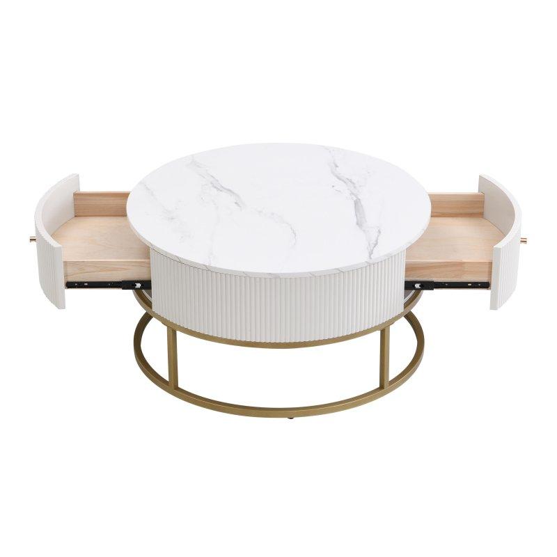 Beyaz MDF Çekmeceli Yuvarlak Orta Sehpa - 81x43 cm - 240209
