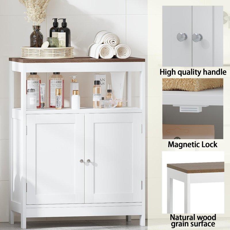 Beyaz MDF Çift Kapaklı Ayarlanabilir Raflı Çok Amaçlı Banyo Dolabı - 60x30x81 cm - 334231