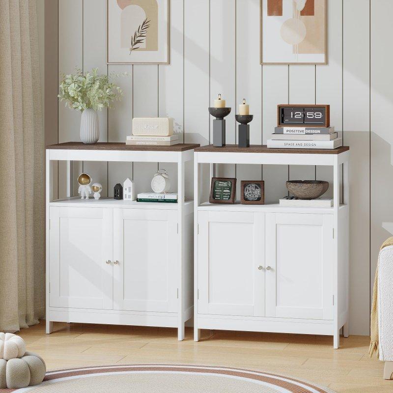 Beyaz MDF Çift Kapaklı Ayarlanabilir Raflı Çok Amaçlı Banyo Dolabı - 60x30x81 cm - 334231