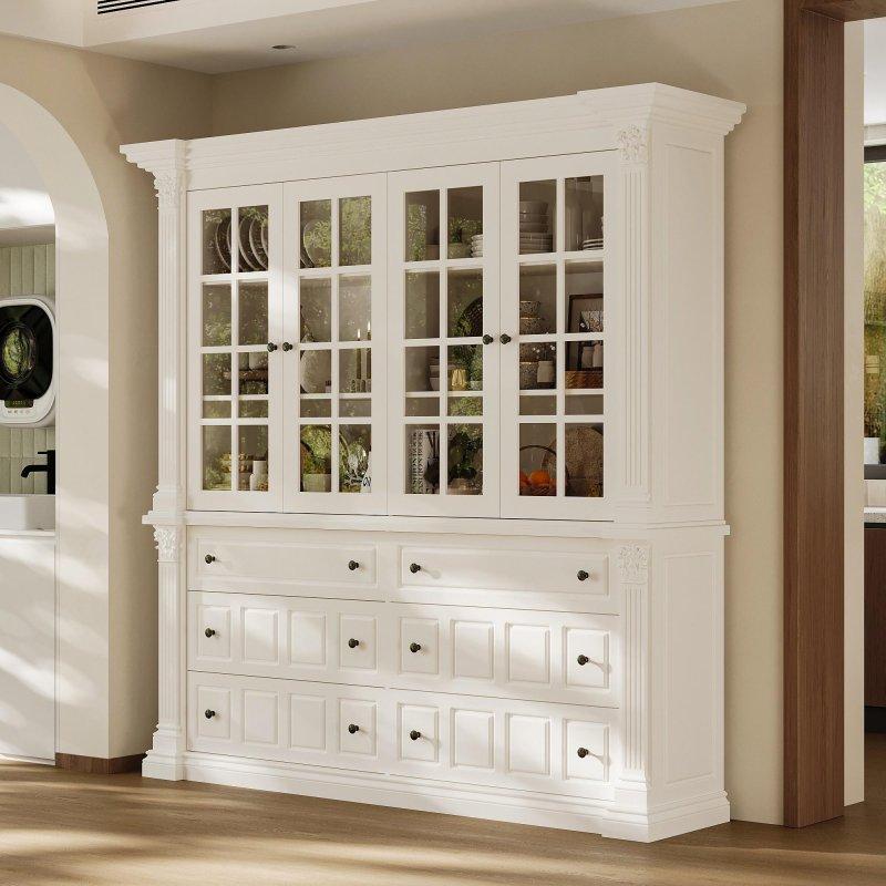 Beyaz MDF Çok Çekmeceli Cam Kapaklı Kitaplık - 190x190x45 cm - 239250
