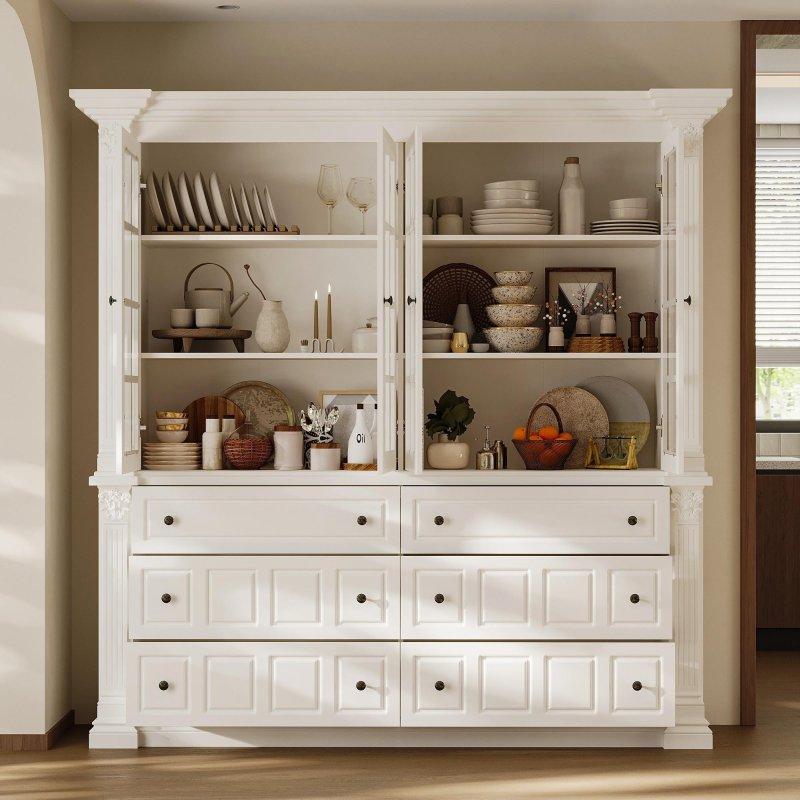 Beyaz MDF Çok Çekmeceli Cam Kapaklı Kitaplık - 190x190x45 cm - 239250