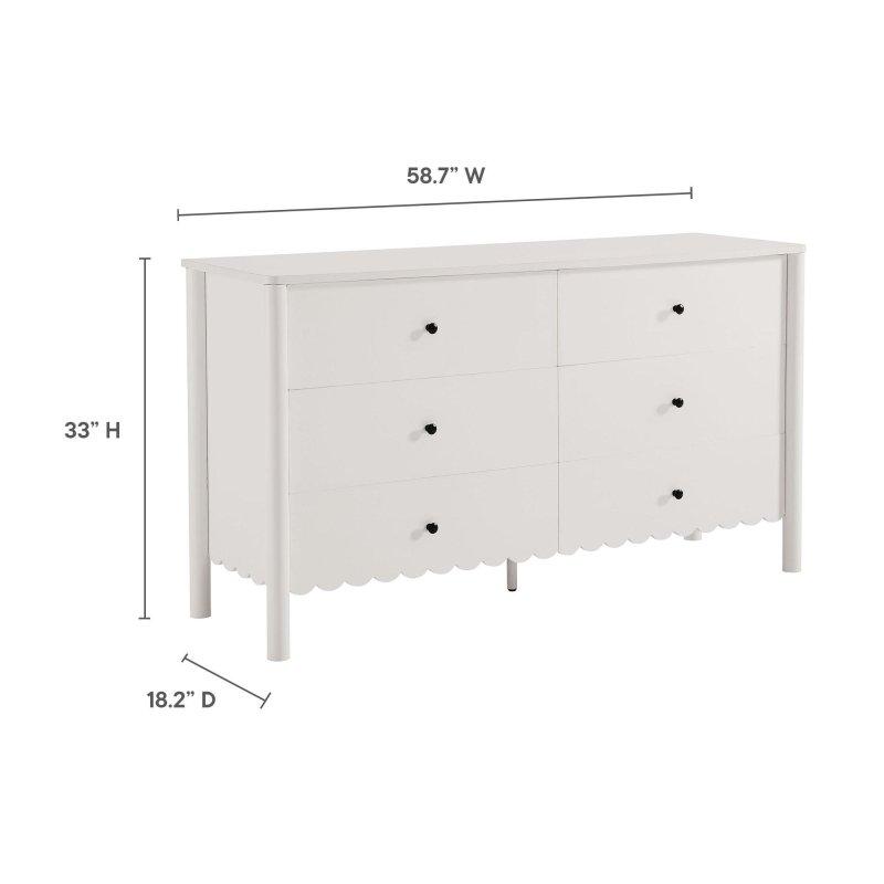 Beyaz MDF Dalgalı Kenarlı 6 Çekmeceli Şifonyer - 150 cm - 305535