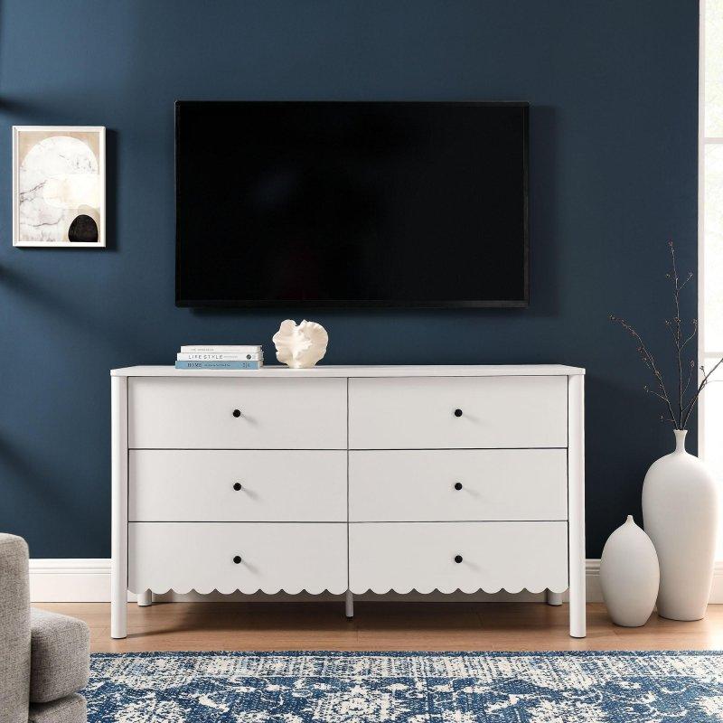 Beyaz MDF Dalgalı Kenarlı 6 Çekmeceli Şifonyer - 150 cm - 305535
