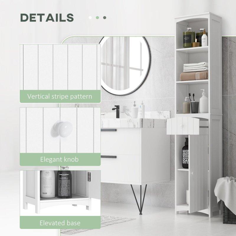 Beyaz MDF Dar Raflı Çekmeceli Çok Amaçlı Banyo Dolabı - 35x25x171 cm - 334142