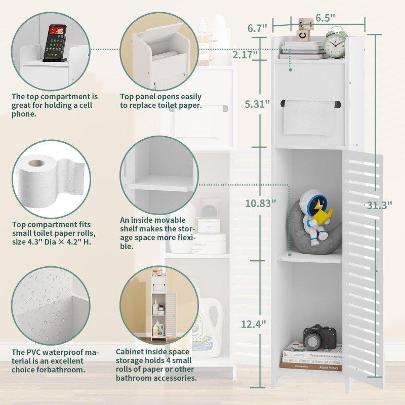 Beyaz MDF Dar Raflı Çok Amaçlı Banyo Dolabı - 17x18x81 cm - 333865