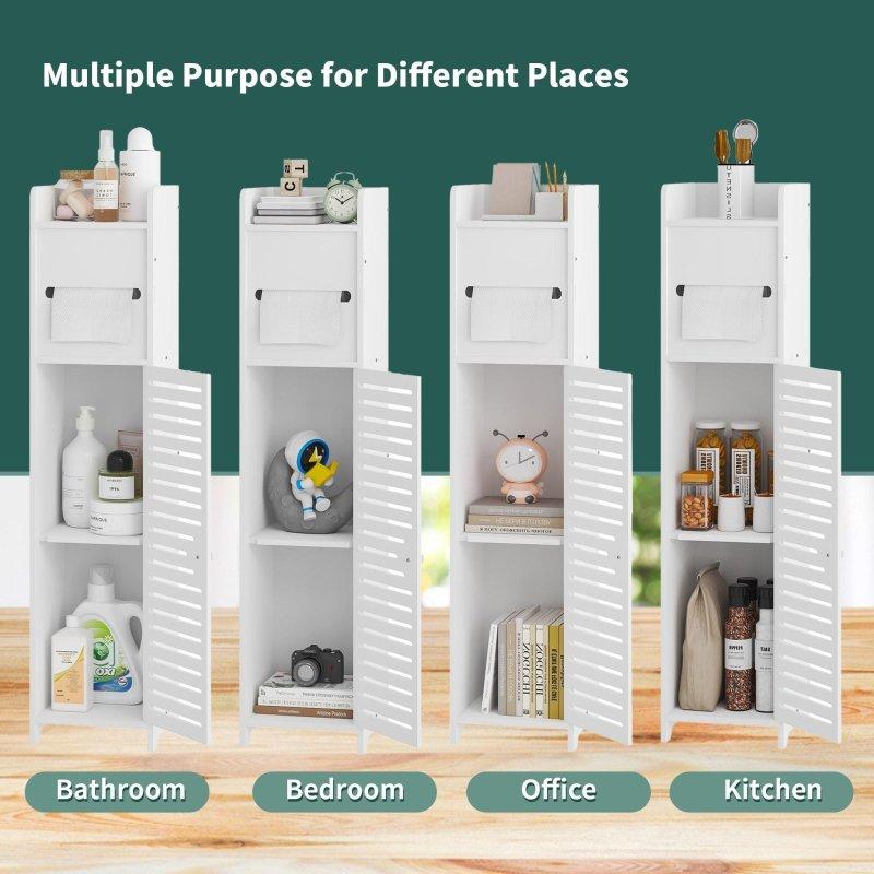 Beyaz MDF Dar Raflı Çok Amaçlı Banyo Dolabı - 17x18x81 cm - 333865