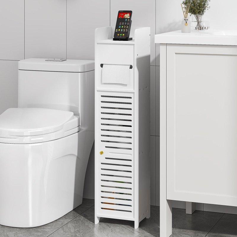 Beyaz MDF Dar Raflı Çok Amaçlı Banyo Dolabı - 17x18x81 cm - 333865 Beyaz MDF Dar Raflı Çok Amaçlı Banyo Dolabı - 17x18x81 cm - 333865
