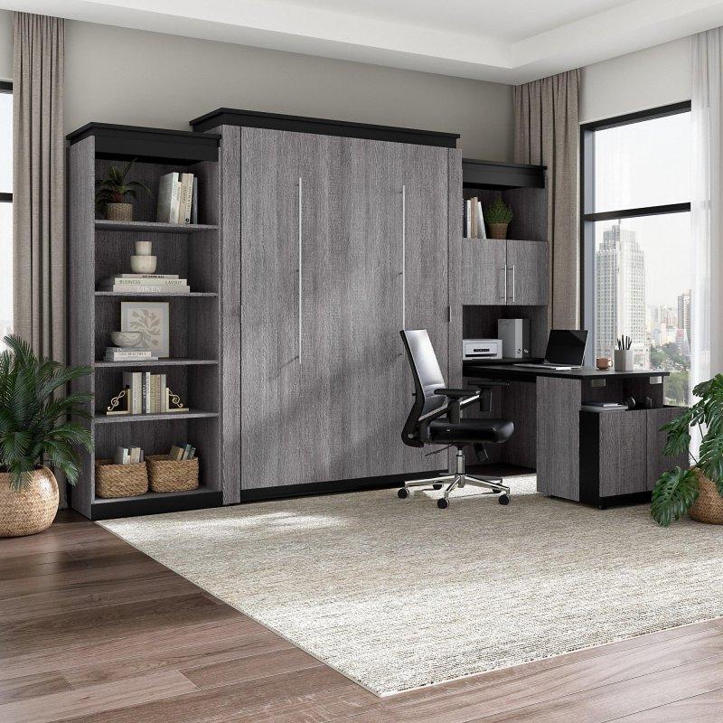 Beyaz MDF Depolama Üniteli ve Katlanır Masalı Çift Kişilik Duvar Yatağı - 265909