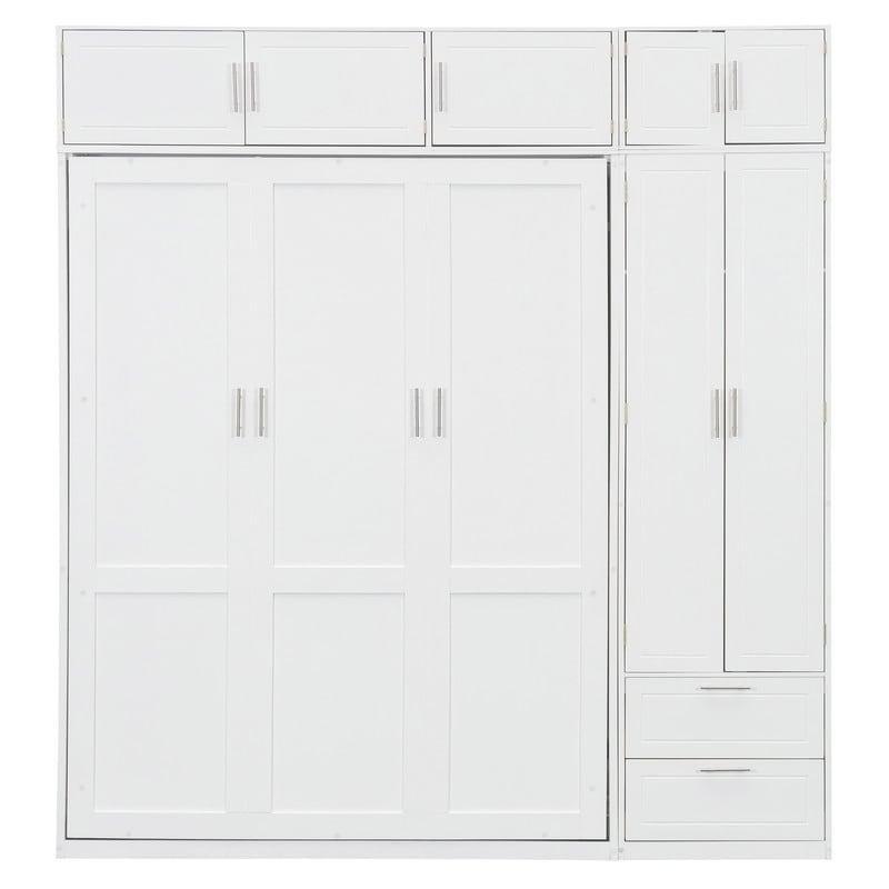 Beyaz MDF Dolaplı Raflı Çekmeceli Duvar Yatağı - 226x258 cm - 261237