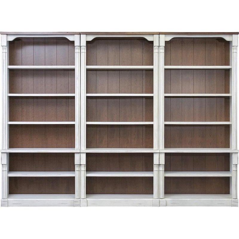 Beyaz MDF Eskitme Açık Raflı Dolaplı Kitaplık - 321x239x41 cm - 313805