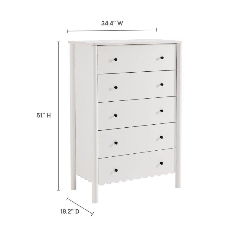 Beyaz MDF Fistolu Tasarım 5 Çekmeceli Şifonyer - 88x47x130 cm - 299655