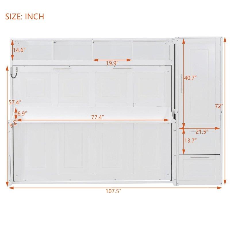 Beyaz MDF Gardıroplu Raflı Yan Açılır Duvar Yatağı - 274x183 cm - 262509