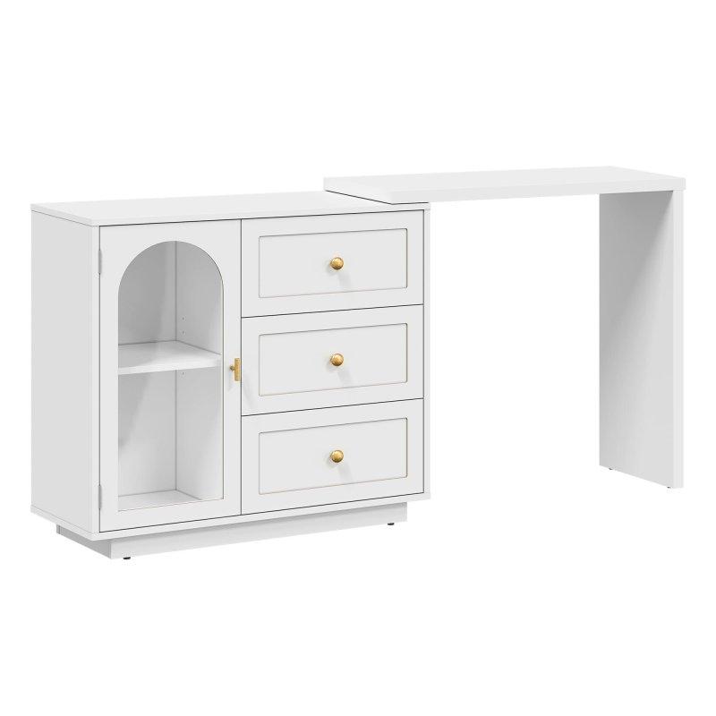 Beyaz MDF Genişletilebilir ve Dönebilen 3 Çekmeceli Makyaj Masalı Şifonyer - 81-150 cm - 296089