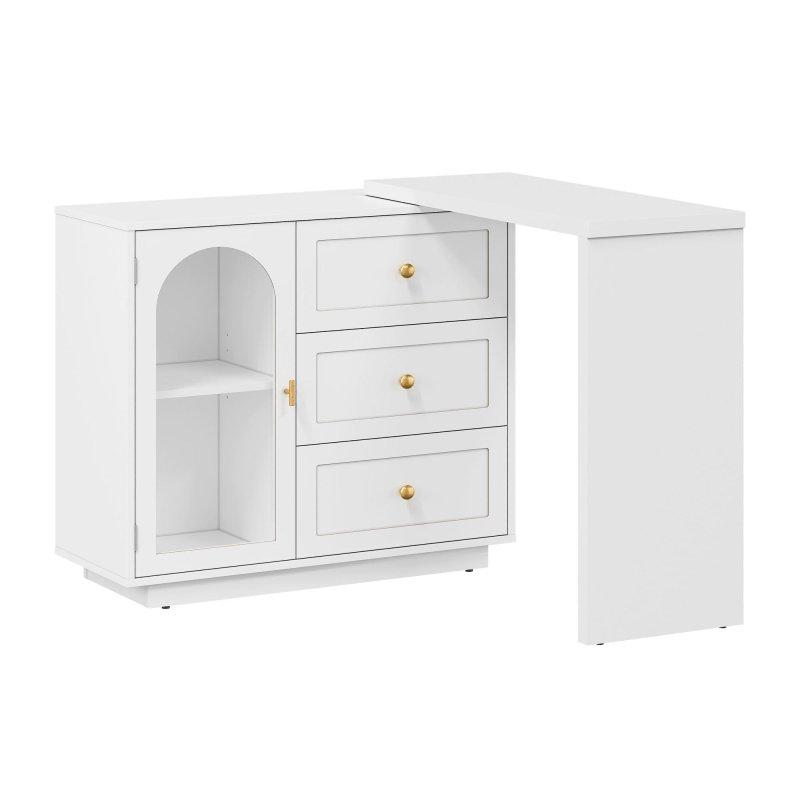 Beyaz MDF Genişletilebilir ve Dönebilen 3 Çekmeceli Makyaj Masalı Şifonyer - 81-150 cm - 296089