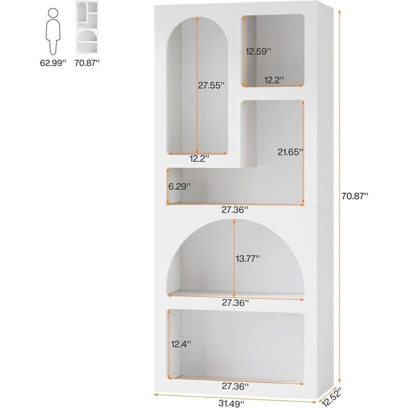 Beyaz MDF Geometrik Tasarımlı 5 Raflı Kitaplık - 178 cm - 315897