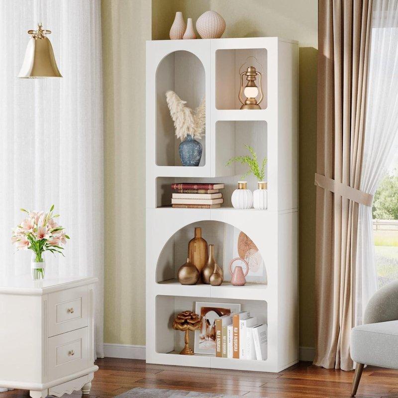 Beyaz MDF Geometrik Tasarımlı 5 Raflı Kitaplık - 178 cm - 315897