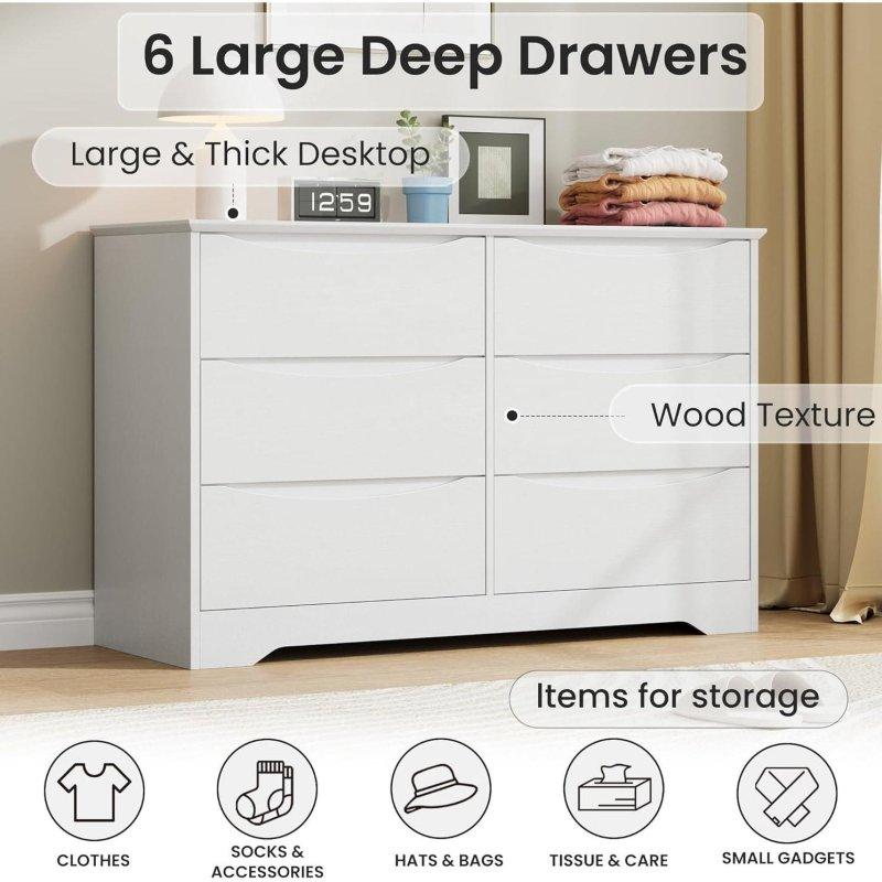 Beyaz MDF Gizli Kulplu 6 Çekmeceli Modern Şifonyer - 296922