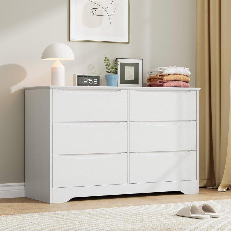 Beyaz MDF Gizli Kulplu 6 Çekmeceli Şifonyer - 295501