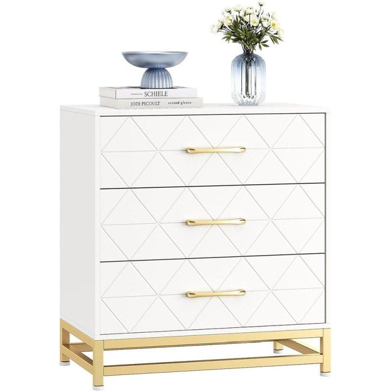 Beyaz MDF Gold Kulplu 3 Çekmeceli Şifonyer - 61x41x74 cm - 308412
