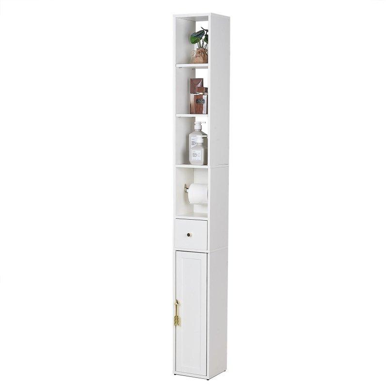 Beyaz MDF Gold Kulplu 4 Raflı Çekmeceli Çok Amaçlı Banyo Dolabı - 20x20x170 cm - 333530