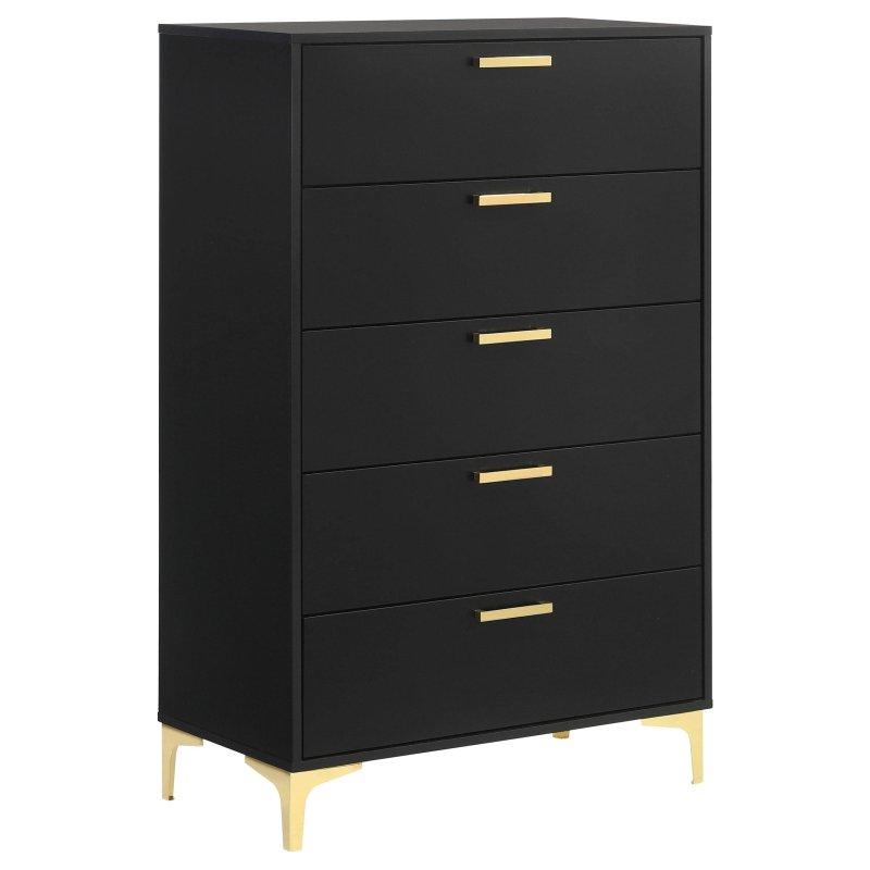 Beyaz MDF Gold Kulplu 5 Çekmeceli Dikey Şifonyer - 81x41x127 cm - 297249