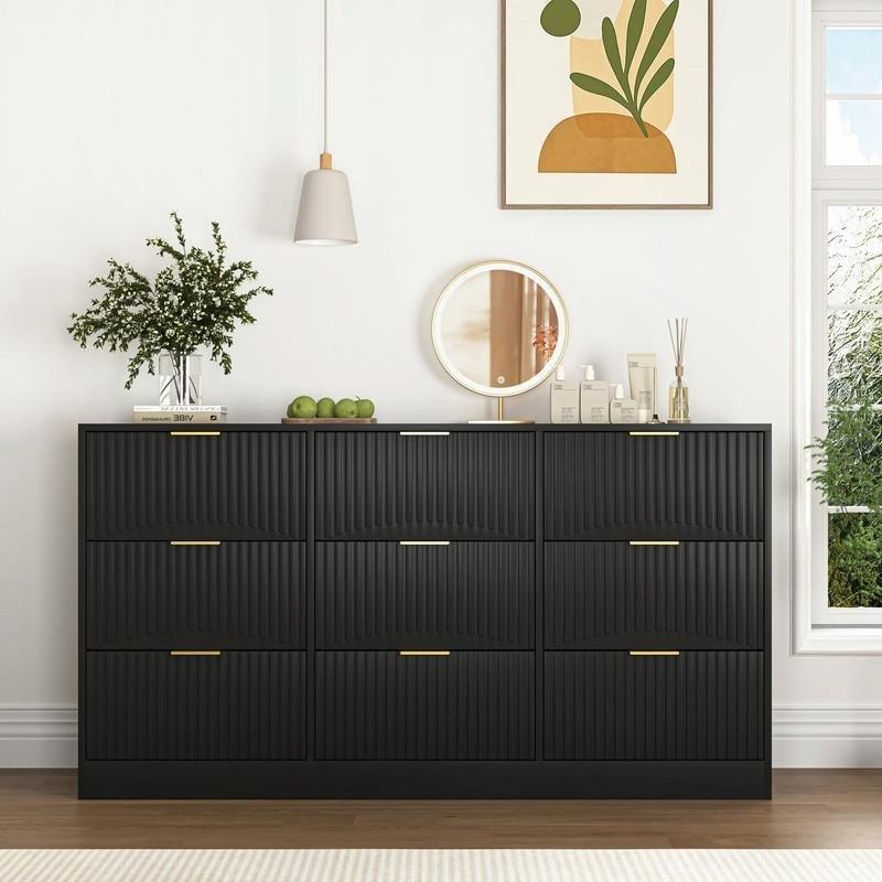 Beyaz MDF Gold Kulplu 9 Çekmeceli Şifonyer - 161 cm - 305268