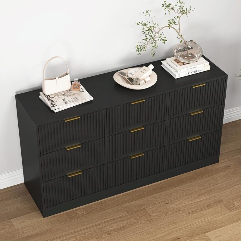 Beyaz MDF Gold Kulplu 9 Çekmeceli Şifonyer - 161 cm - 305268