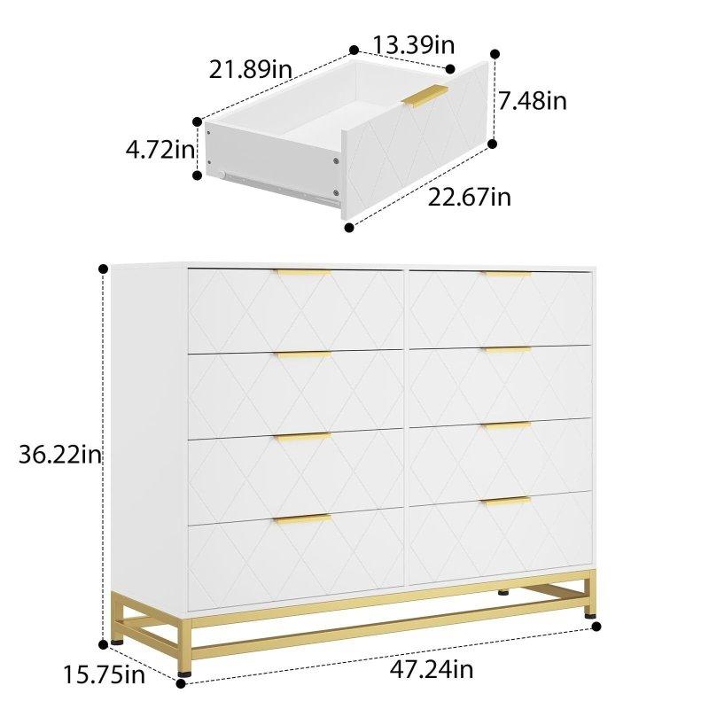 Beyaz MDF Gold Kulplu Konik Ayaklı Şifonyer - 307518