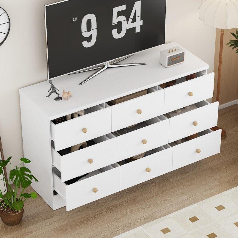 Beyaz MDF Gold Metal Kulplu 9 Çekmeceli Şifonyer - 120x71x40 cm - 300982