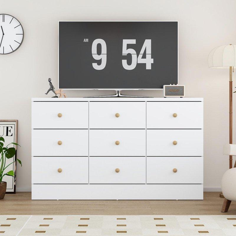 Beyaz MDF Gold Metal Kulplu 9 Çekmeceli Şifonyer - 120x71x40 cm - 300982