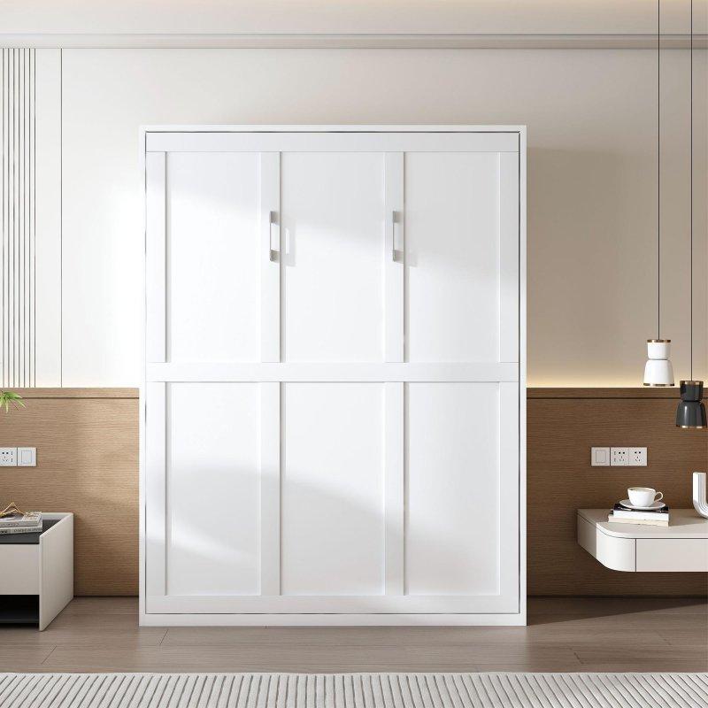 Beyaz MDF Hidrolik Otomatik Ayaklı Çift Kişilik Duvar Yatağı - 165x214x40 cm - 266781
