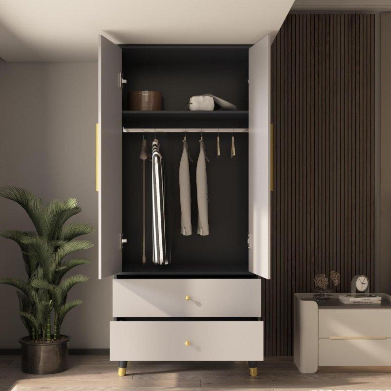 Beyaz MDF İki Çekmeceli Askılıklı Dikey Şifonyer - 181 cm - 311258