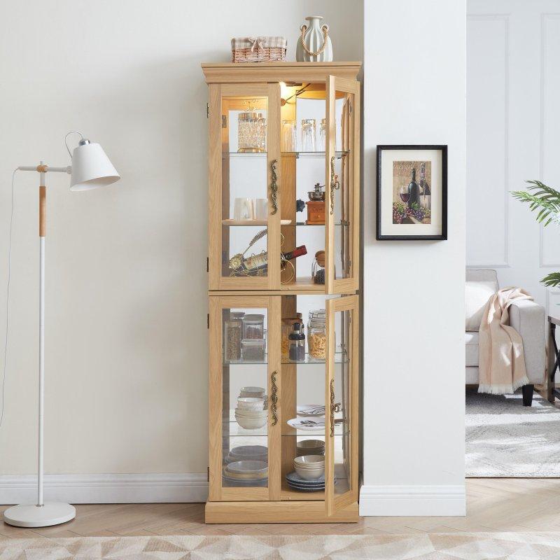 Beyaz MDF Işıklı Aynalı Cam Kapaklı Kitaplık - 62x31x181 cm - 314657
