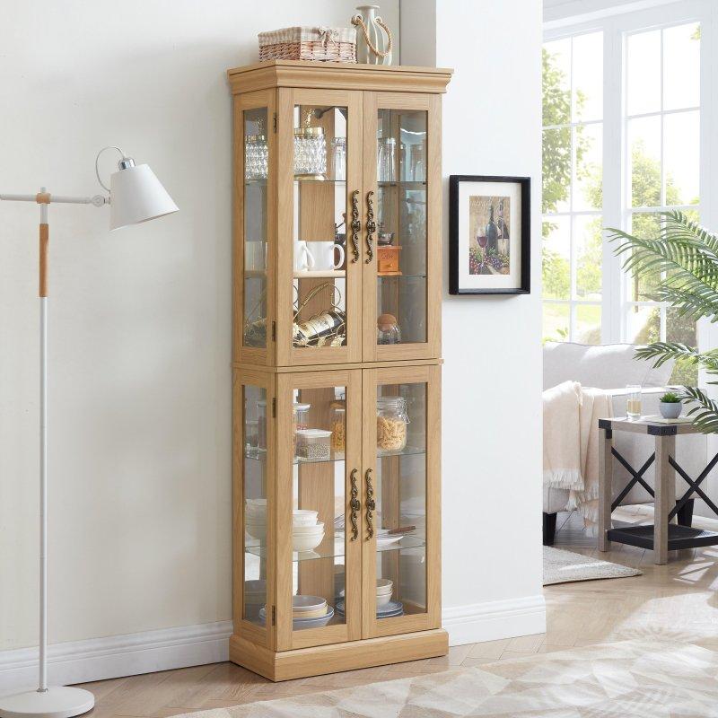Beyaz MDF Işıklı Aynalı Cam Kapaklı Kitaplık - 62x31x181 cm - 314657