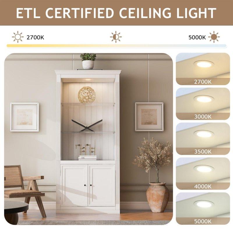 Beyaz MDF Işıklı Cam Raflı Kitaplık - 201 cm - 320959