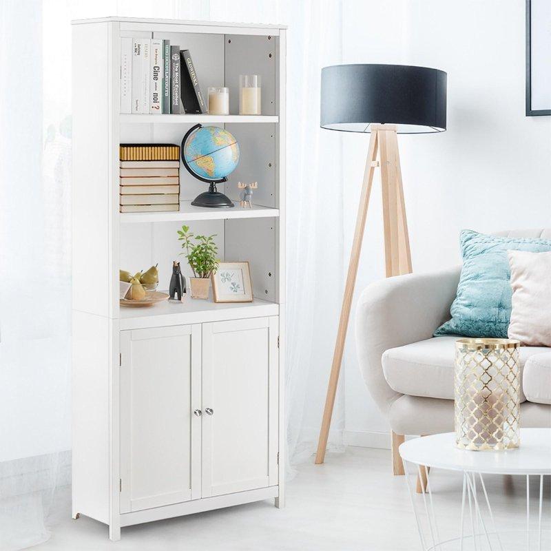 Beyaz MDF Kapaklı ve Ayarlanabilir Raflı Kitaplık - 74x183 cm - 316208