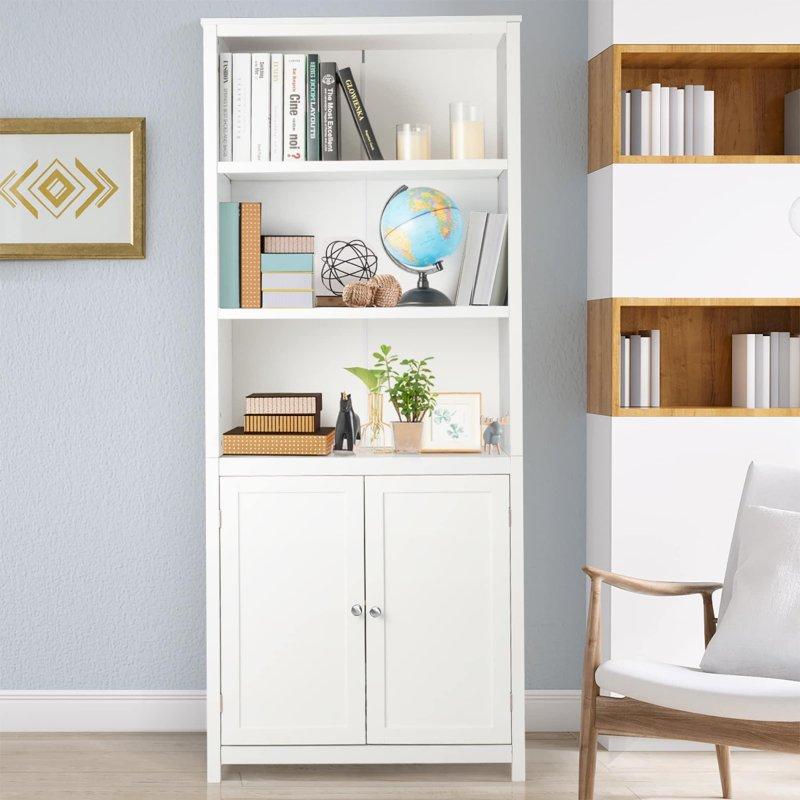 Beyaz MDF Kapaklı ve Ayarlanabilir Raflı Kitaplık - 74x183 cm - 316208