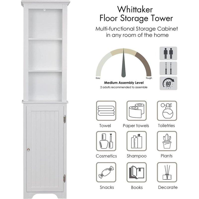Beyaz MDF Kapaklı ve Raflı Kır Evi Tasarım Çok Amaçlı Banyo Dolabı - 163 cm - 333869