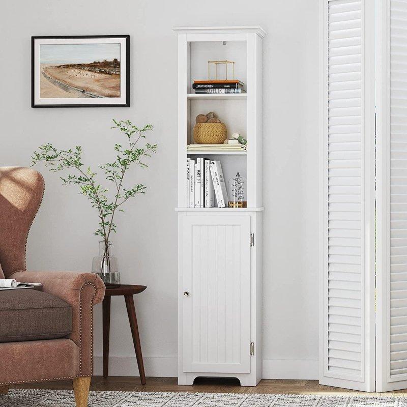 Beyaz MDF Kapaklı ve Raflı Kır Evi Tasarım Çok Amaçlı Banyo Dolabı - 163 cm - 333869