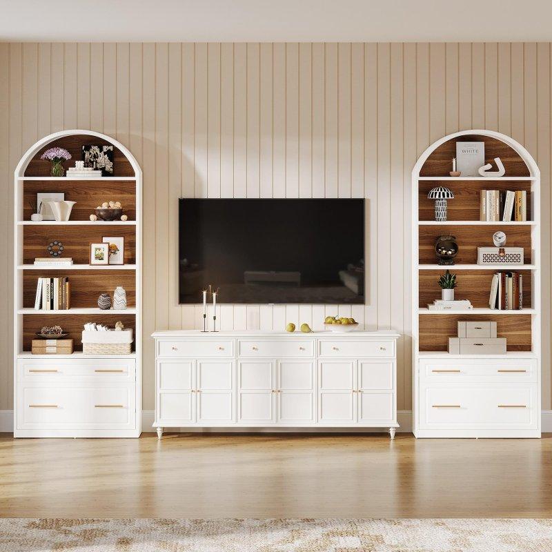 Beyaz MDF Kemerli 5 Raflı Dosya Çekmeceli Kitaplık - 81x30x195 cm - 314831