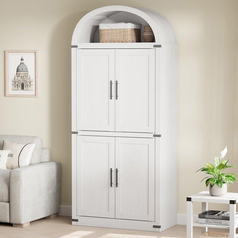 Beyaz MDF Kemerli Açık Raflı Metal Kulplu Kitaplık - 182x77 cm - 314229