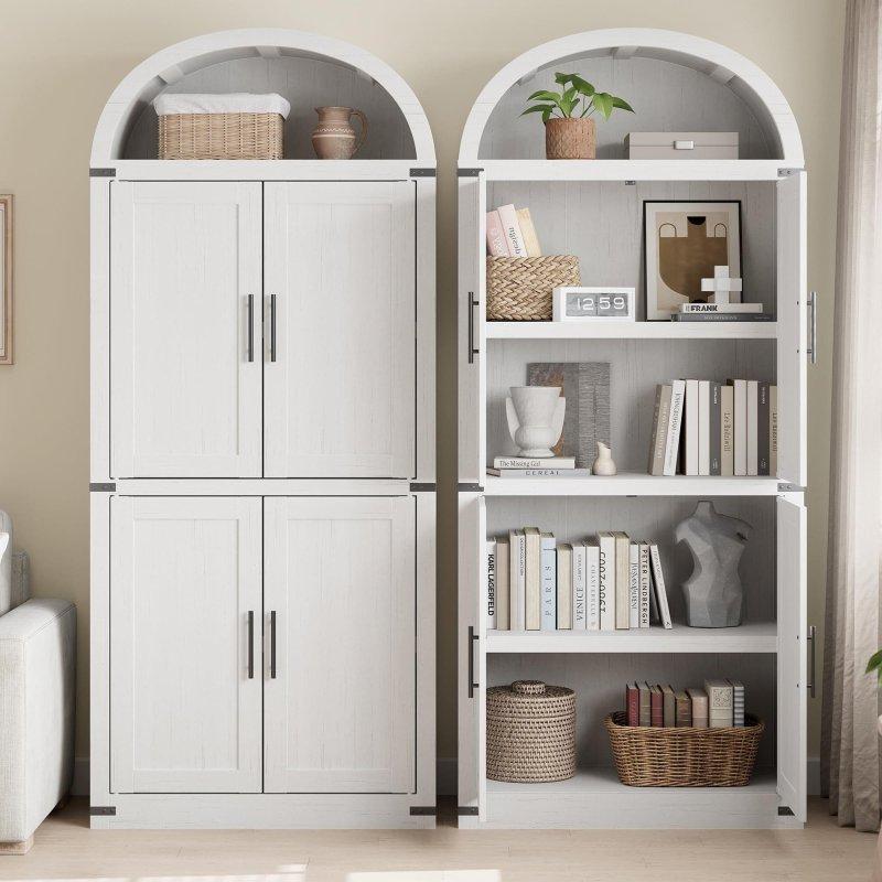 Beyaz MDF Kemerli Açık Raflı Metal Kulplu Kitaplık - 182x77 cm - 314229